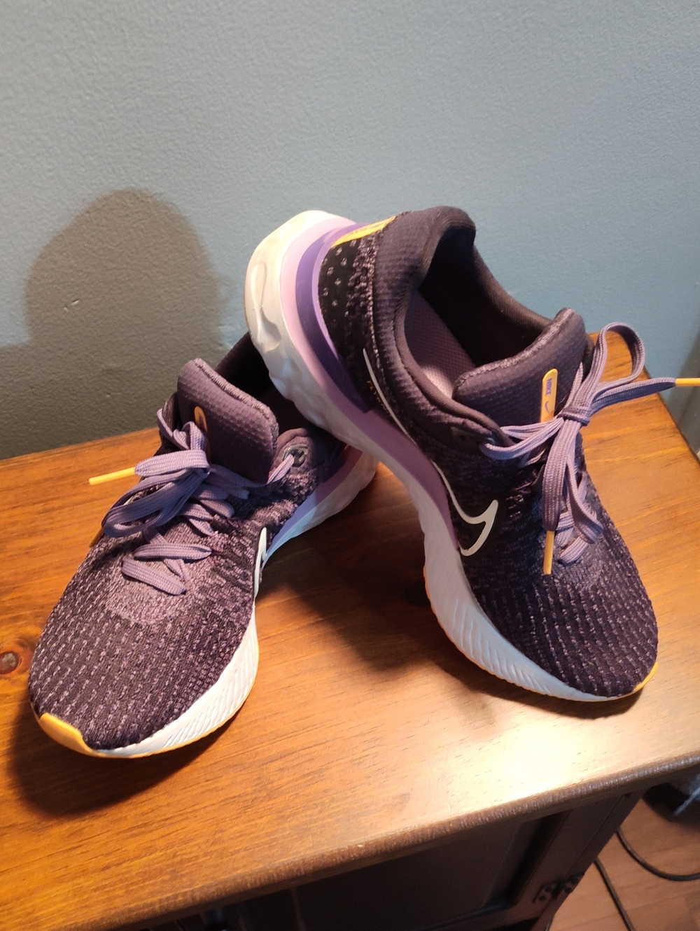 Nike React Women's Purple Knit Running Shoes with Orange Highlights